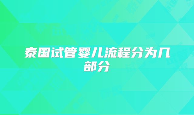 泰国试管婴儿流程分为几部分