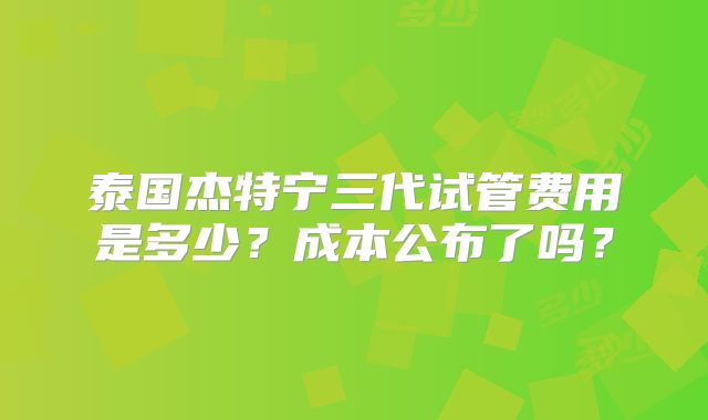 泰国杰特宁三代试管费用是多少？成本公布了吗？