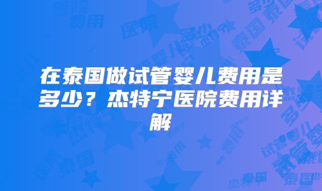在泰国做试管婴儿费用是多少？杰特宁医院费用详解