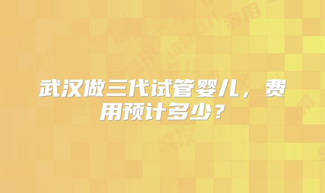 武汉做三代试管婴儿,费用预计多少?
