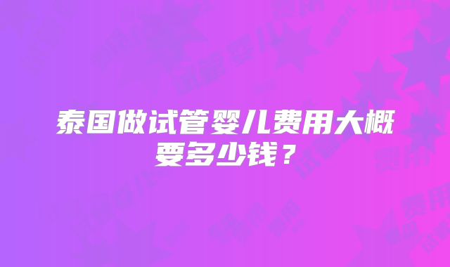 泰国做试管婴儿费用大概要多少钱？