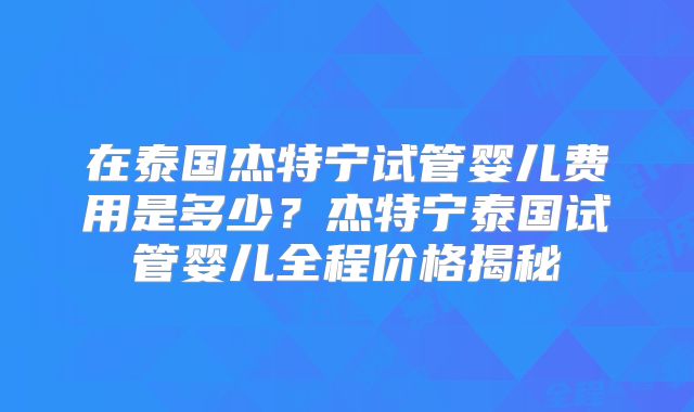 在泰国杰特宁试管婴儿费用是多少？杰特宁泰国试管婴儿全程价格揭秘