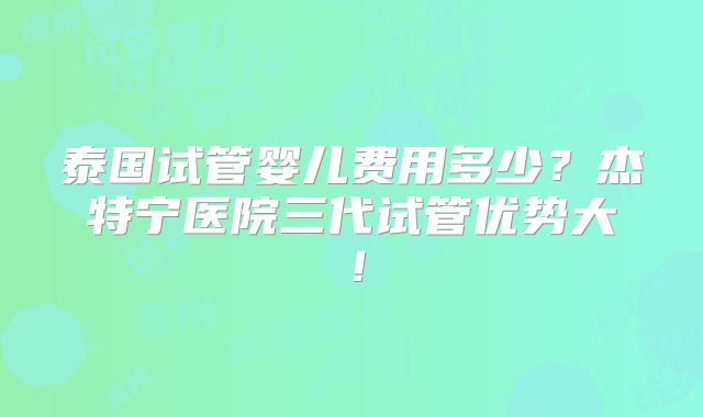 泰国试管婴儿费用多少？杰特宁医院三代试管优势大！
