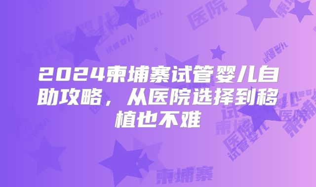 2024柬埔寨试管婴儿自助攻略,从医院选择到移植也不难