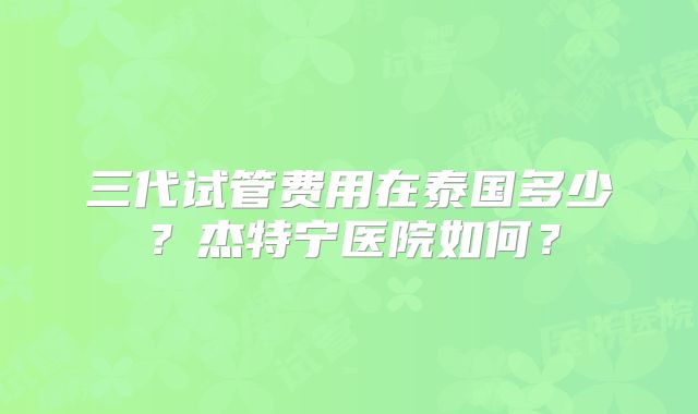 三代试管费用在泰国多少？杰特宁医院如何？