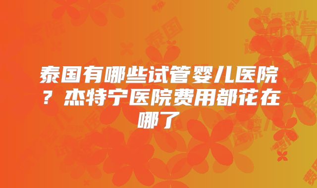 泰国有哪些试管婴儿医院?杰特宁医院费用都花在哪了