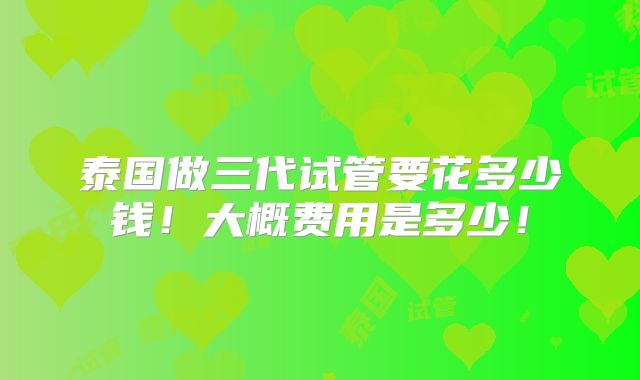 泰国做三代试管要花多少钱!大概费用是多少!