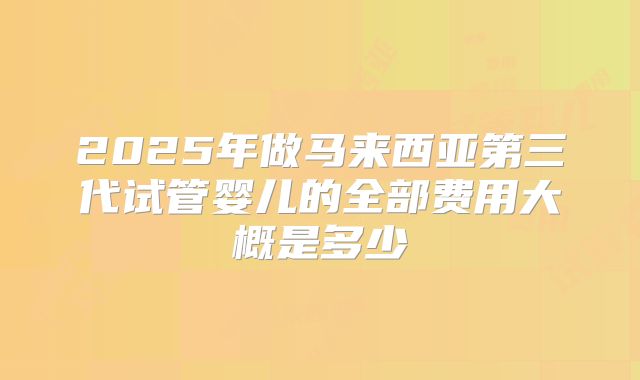 2025年做马来西亚第三代试管婴儿的全部费用大概是多少