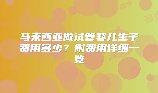 马来西亚做试管婴儿生子费用多少？附费用详细一览