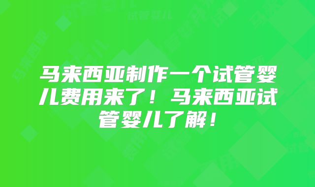 马来西亚制作一个试管婴儿费用来了！马来西亚试管婴儿了解！