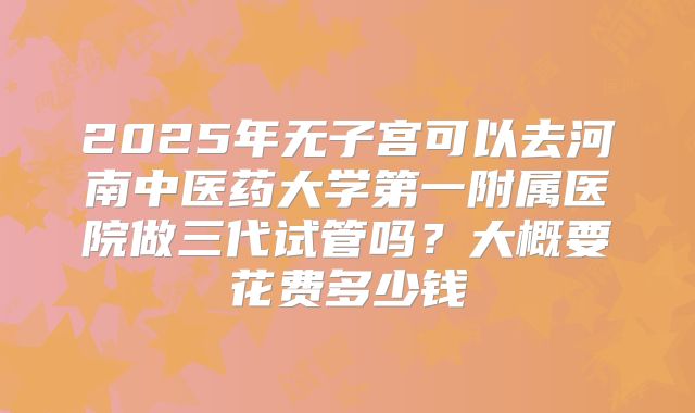 2025年无子宫可以去河南中医药大学第一附属医院做三代试管吗？大概要花费多少钱