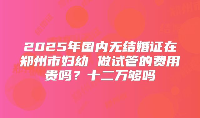 2025年国内无结婚证在郑州市妇幼 做试管的费用贵吗？十二万够吗