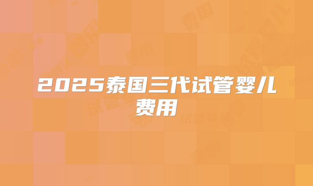 2025泰国三代试管婴儿费用