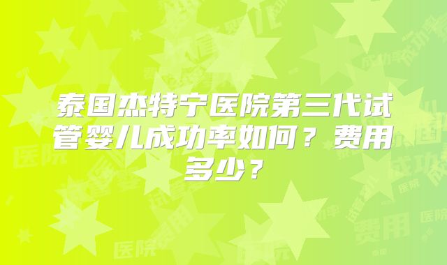 泰国杰特宁医院第三代试管婴儿成功率如何？费用多少？