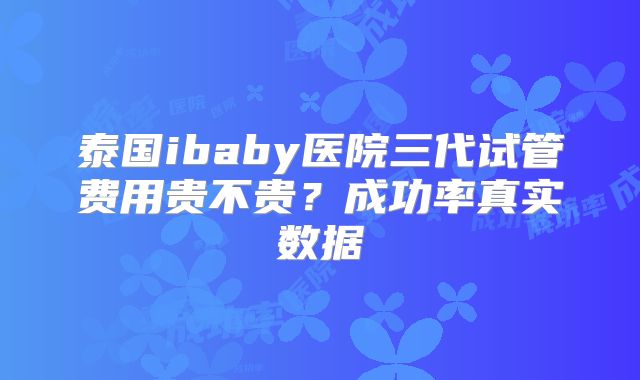 泰国ibaby医院三代试管费用贵不贵?成功率真实数据