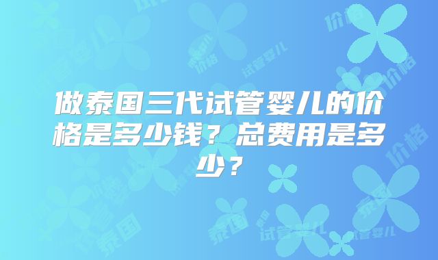 做泰国三代试管婴儿的价格是多少钱？总费用是多少？