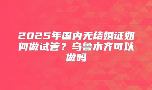 2025年国内无结婚证如何做试管?乌鲁木齐可以做吗