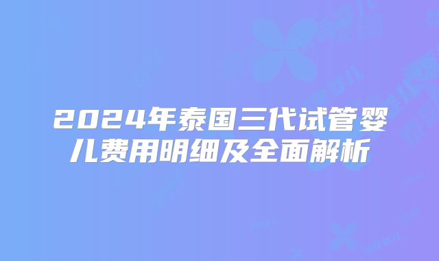 2024年泰国三代试管婴儿费用明细及全面解析