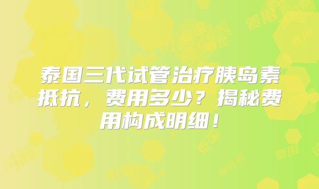 泰国三代试管治疗胰岛素抵抗，费用多少？揭秘费用构成明细！