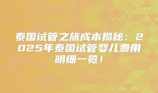 泰国试管之旅成本揭秘:2025年泰国试管婴儿费用明细一览!