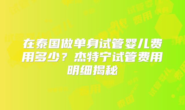 在泰国做单身试管婴儿费用多少?杰特宁试管费用明细揭秘