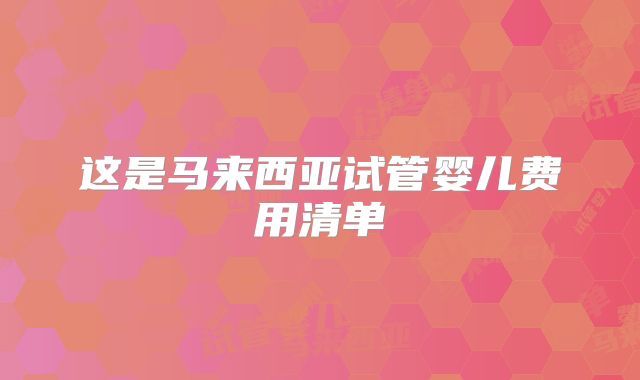 这是马来西亚试管婴儿费用清单