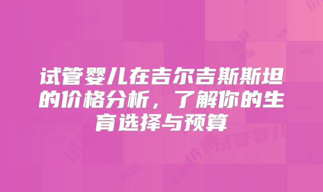 试管婴儿在吉尔吉斯斯坦的价格分析，了解你的生育选择与预算