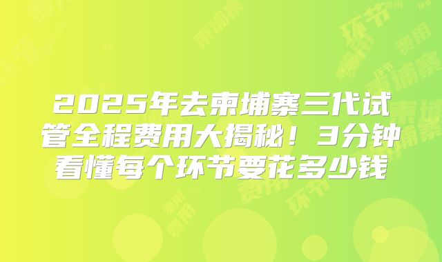 2025年去柬埔寨三代试管全程费用大揭秘!3分钟看懂每个环节要花多少钱