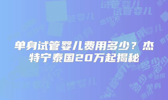 单身试管婴儿费用多少？杰特宁泰国20万起揭秘