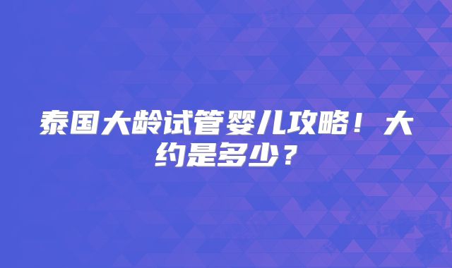 泰国大龄试管婴儿攻略！大约是多少？