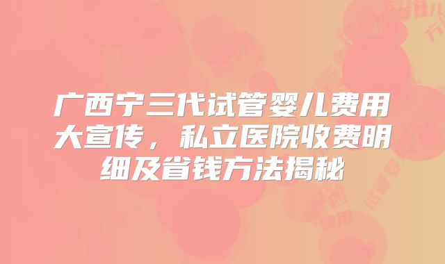 广西宁三代试管婴儿费用大宣传，私立医院收费明细及省钱方法揭秘