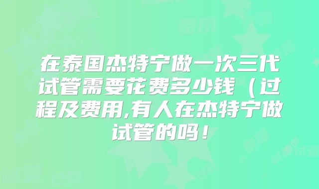 在泰国杰特宁做一次三代试管需要花费多少钱(过程及费用,有人在杰特宁做试管的吗!