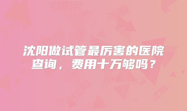 沈阳做试管最厉害的医院查询，费用十万够吗？