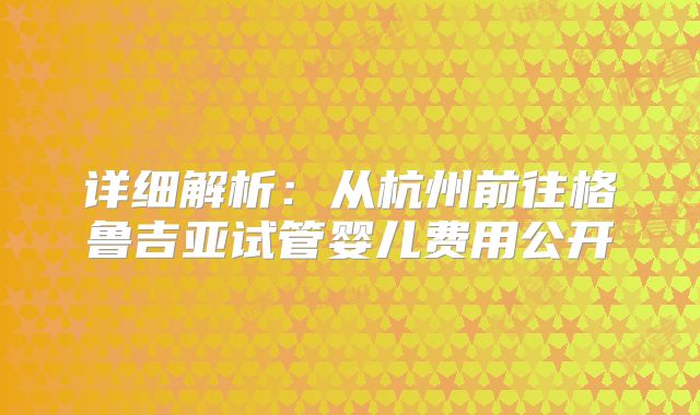 详细解析：从杭州前往格鲁吉亚试管婴儿费用公开