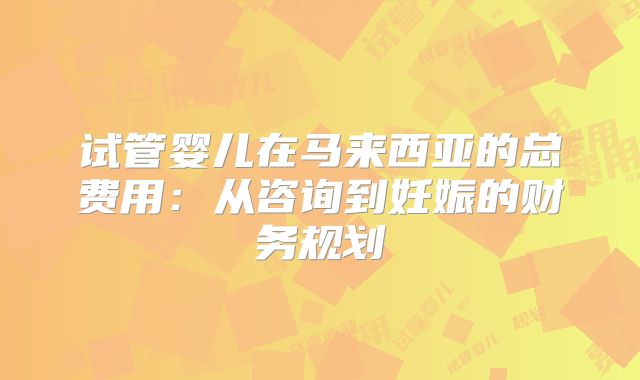 试管婴儿在马来西亚的总费用:从咨询到妊娠的财务规划