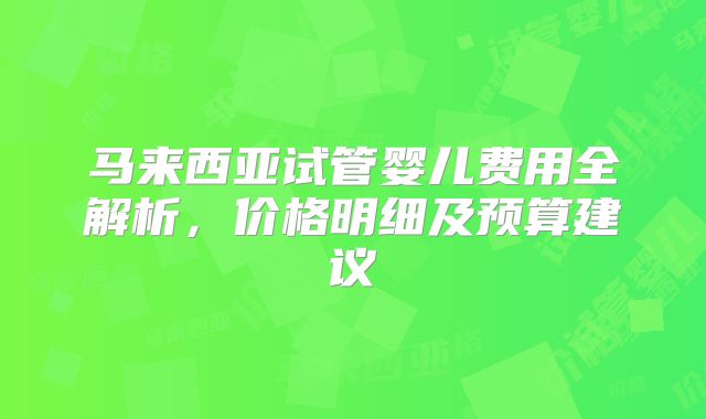 马来西亚试管婴儿费用全解析,价格明细及预算建议