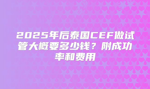 2025年后泰国CEF做试管大概要多少钱？附成功率和费用