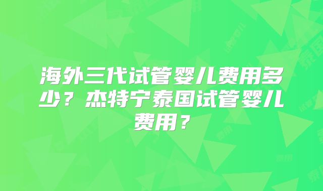 海外三代试管婴儿费用多少？杰特宁泰国试管婴儿费用？