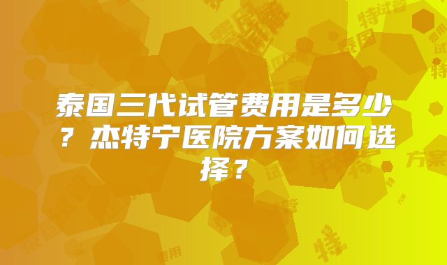 泰国三代试管费用是多少？杰特宁医院方案如何选择？