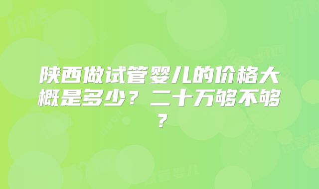 陕西做试管婴儿的价格大概是多少？二十万够不够？