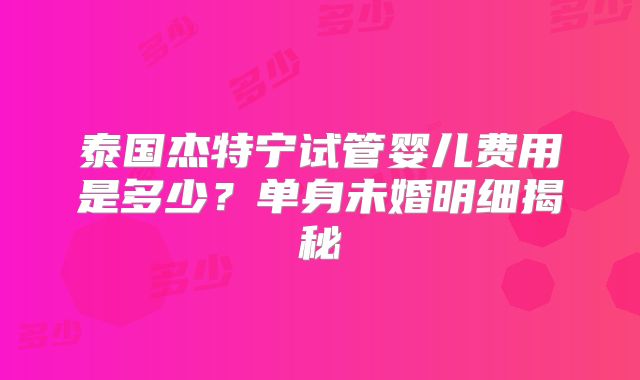 泰国杰特宁试管婴儿费用是多少？单身未婚明细揭秘