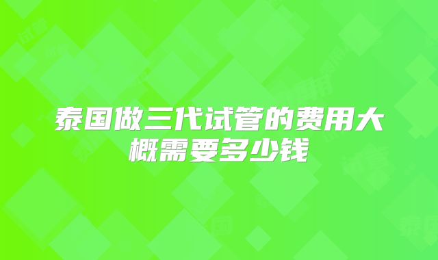 泰国做三代试管的费用大概需要多少钱