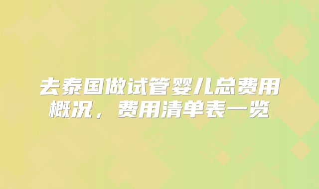 去泰国做试管婴儿总费用概况，费用清单表一览
