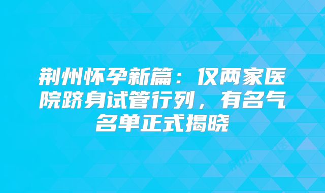荆州怀孕新篇：仅两家医院跻身试管行列，有名气名单正式揭晓