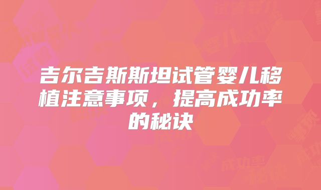 吉尔吉斯斯坦试管婴儿移植注意事项，提高成功率的秘诀