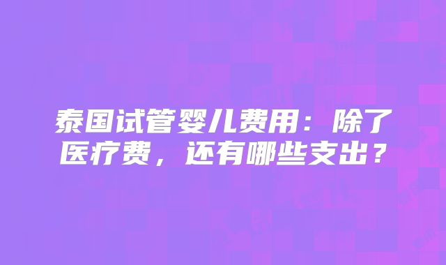 泰国试管婴儿费用：除了医疗费，还有哪些支出？
