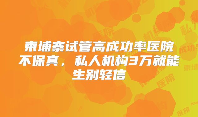 柬埔寨试管高成功率医院不保真，私人机构3万就能生别轻信