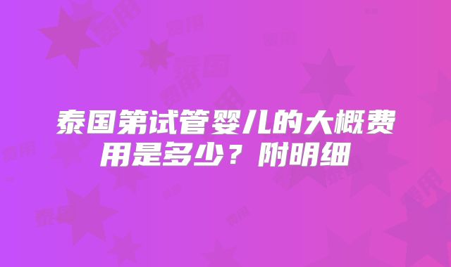 泰国第试管婴儿的大概费用是多少？附明细