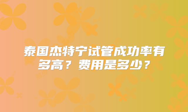 泰国杰特宁试管成功率有多高？费用是多少？