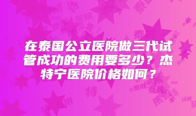 在泰国公立医院做三代试管成功的费用要多少？杰特宁医院价格如何？